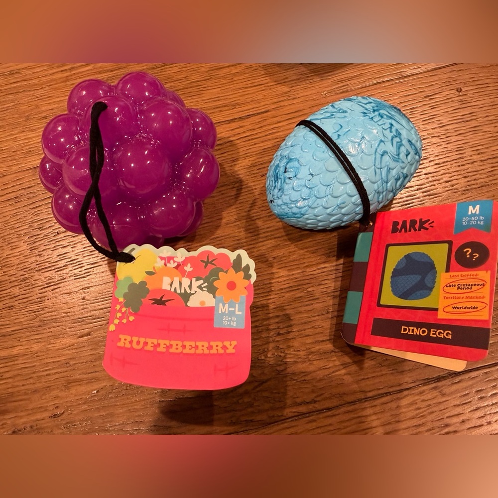 Bark Ruffberry Hide a treat, & Dino Egg Chew Toys